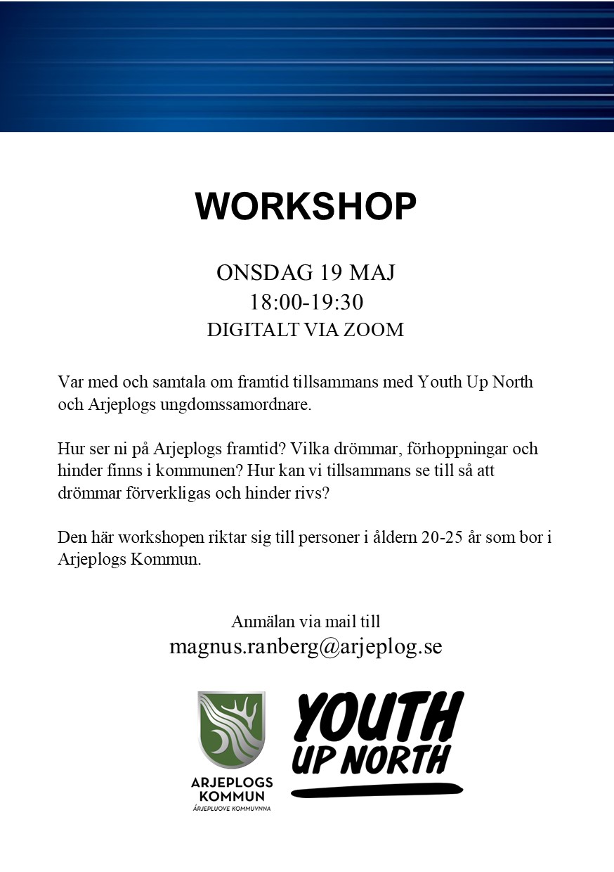 Affisch med information om workshop för unga. All information från affischen återfinns i löptexten.