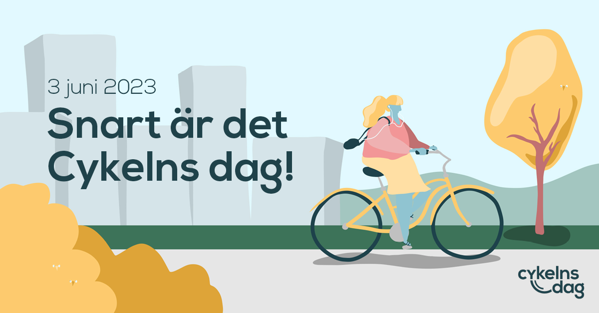 Stiliserad grafik med en cykel och texten "Snart är det cykelns dag!"