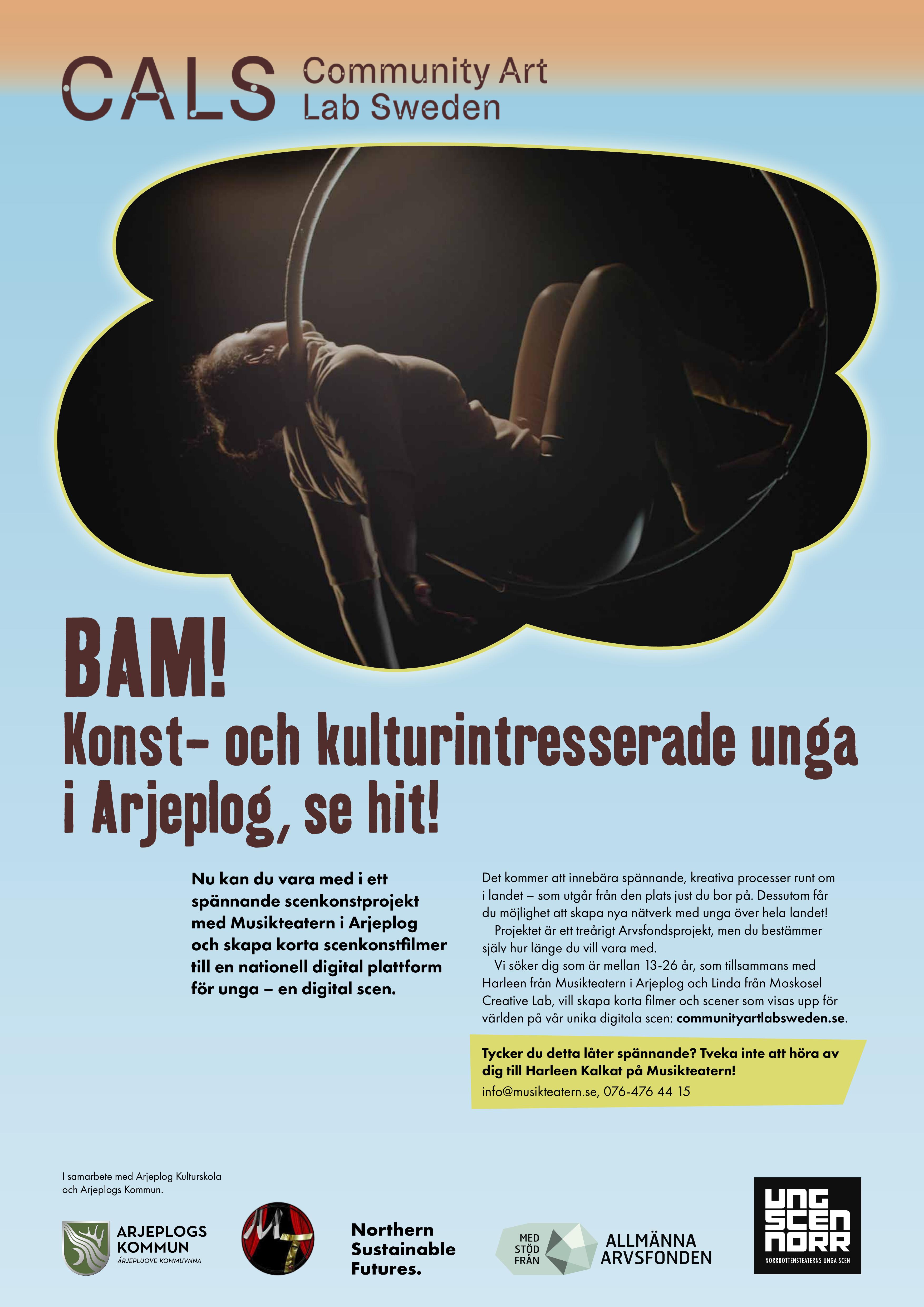 Affisch med en dansös liggandes och balanserades i en trapetsring. Samma information återfinns i text i nyheten.
